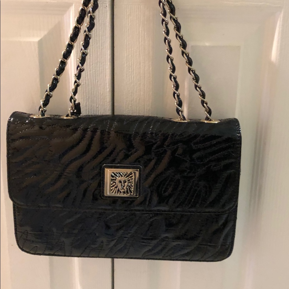 AK Ann Klein patent black shoulder bag